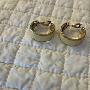 MONET Gold Tone & Cream Enamel 5/8” Hoop with Locking Post
